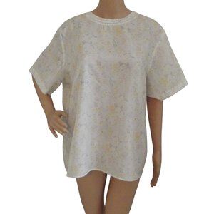 NIKKI Blouse Womens 18 vintage yellow green white floral short sleeve top shirt